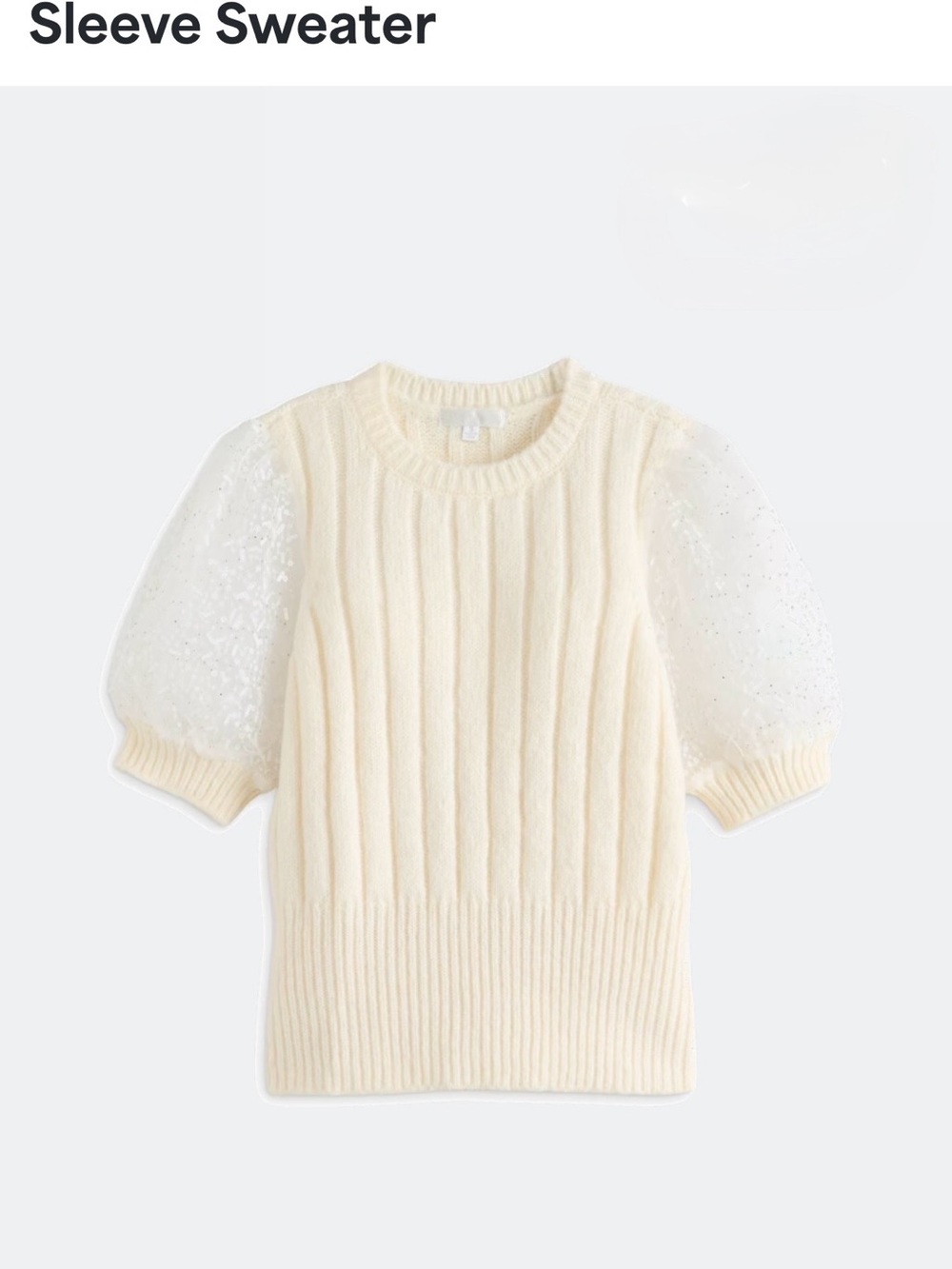 Women's Cream Puff-Sleeve Ribbed Sweater Top